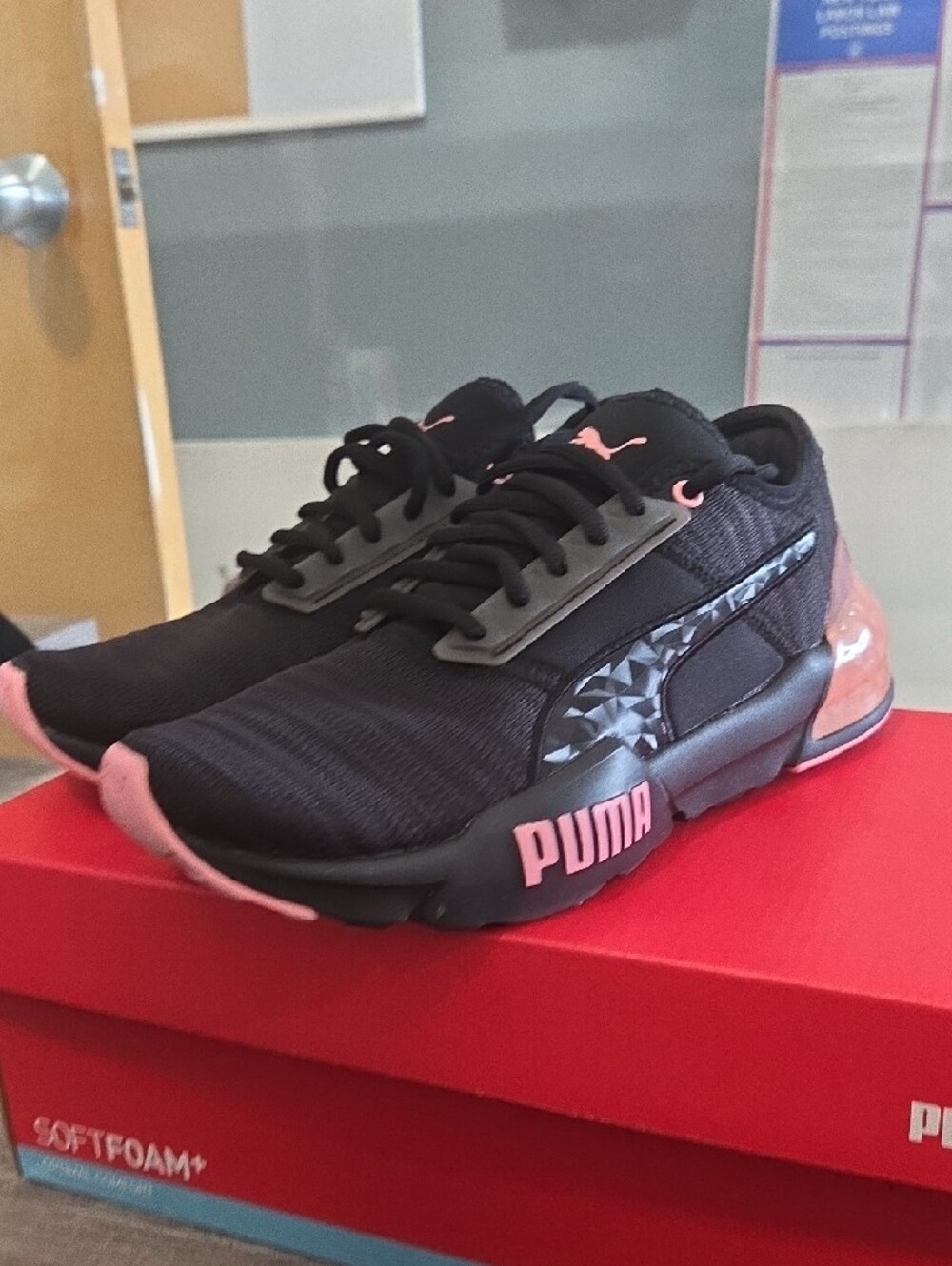 Puma Softfoam Black Sneakers with Pink Accents